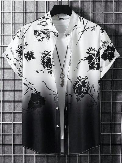 Manfinity Homme Men Floral Print Graphic Short Sleeve Shirt Without Tee, For Husband, Vacation